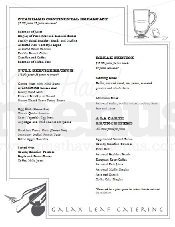 Continental Breakfast Catering Menu Page 1