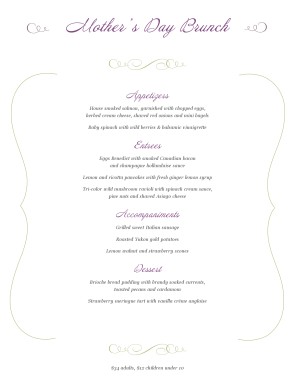 Mothers Day Luncheon Menu | Mother's Day Menus