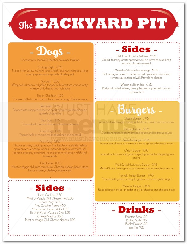 Hot Dog Cart Menu Page 1