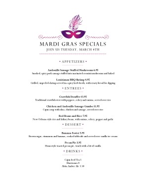 mardi gras lunch menu