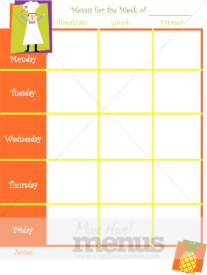 Colorful Weekly Menu Layout | Chef Clipart