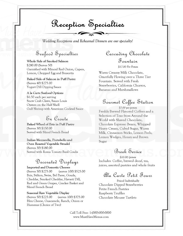 Elegant Cocktail Reception Menu | page 1