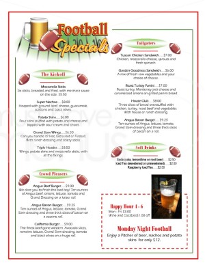 Football Season Bar Menu