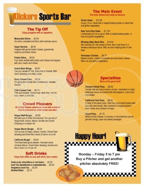 Sports Bar Basketball Menu