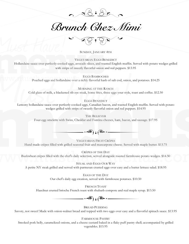 Formal Brunch Menu | page 1