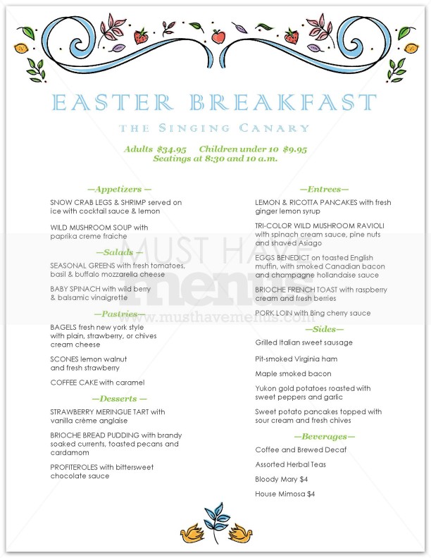 Pastel Easter Brunch Menu | page 1