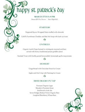 St. Patrick's Day Tasting Menu | St Patricks Day Menus