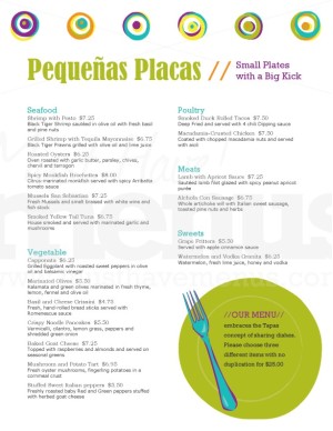 Small Plates Tapas Menus