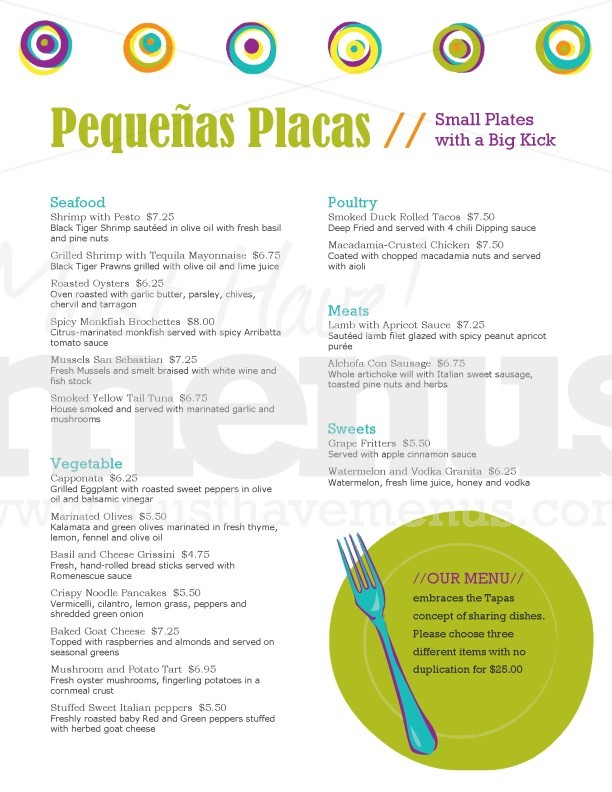 Small Plates Tapas Menus | page 1