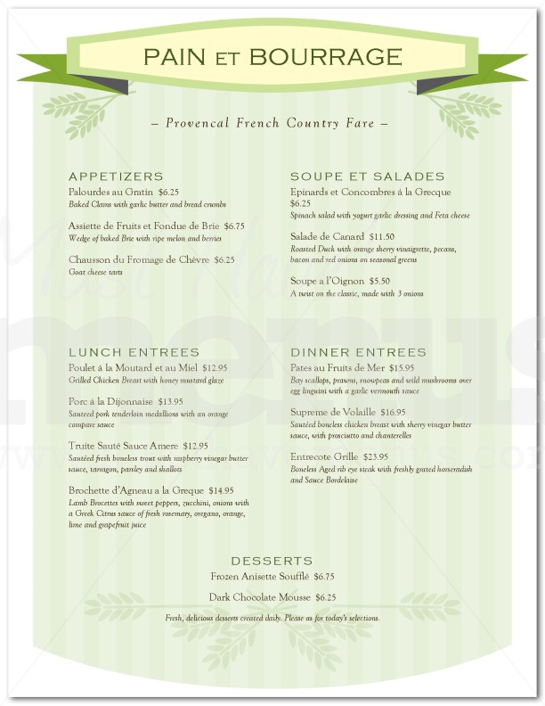 Boulangerie French Menu | page 1