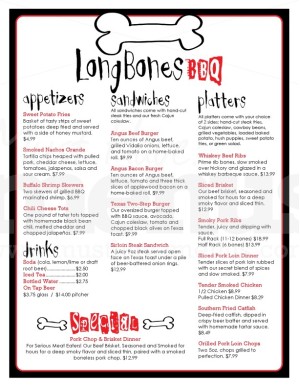 Bones Barbeque Menu