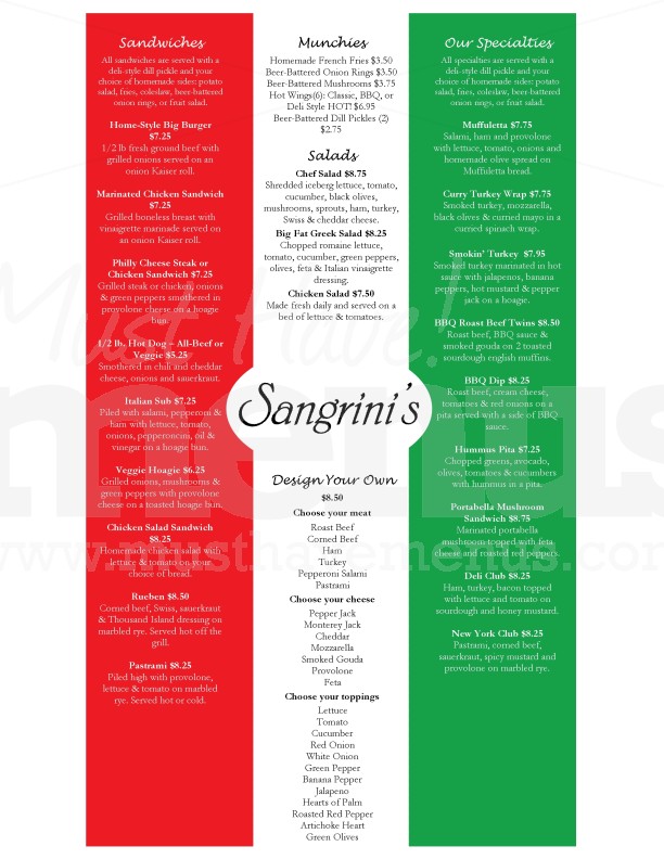 Italian Deli Menu | page 1