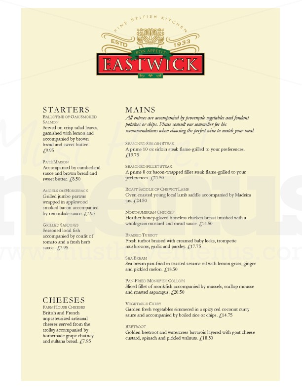 British Pub Menu A4 | page 1