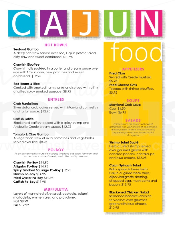 Cajun Food Menu | page 1