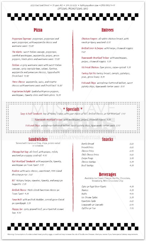 Diner Lunch Menu | page 1