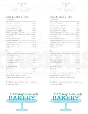 Artisan Bakery Menu