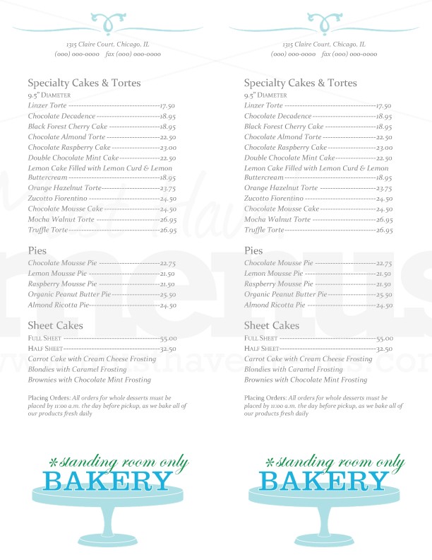 Artisan Bakery Menu | page 1