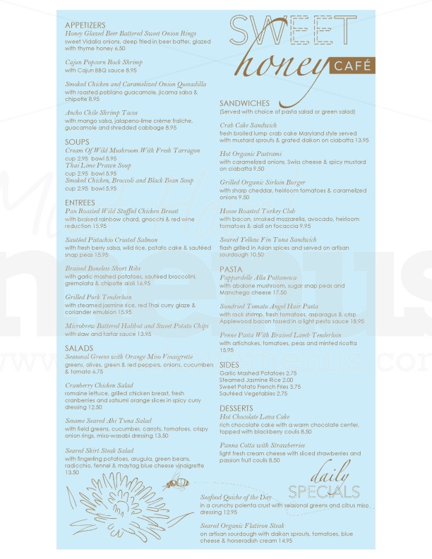 Honey Bee Cafe Menu | page 1