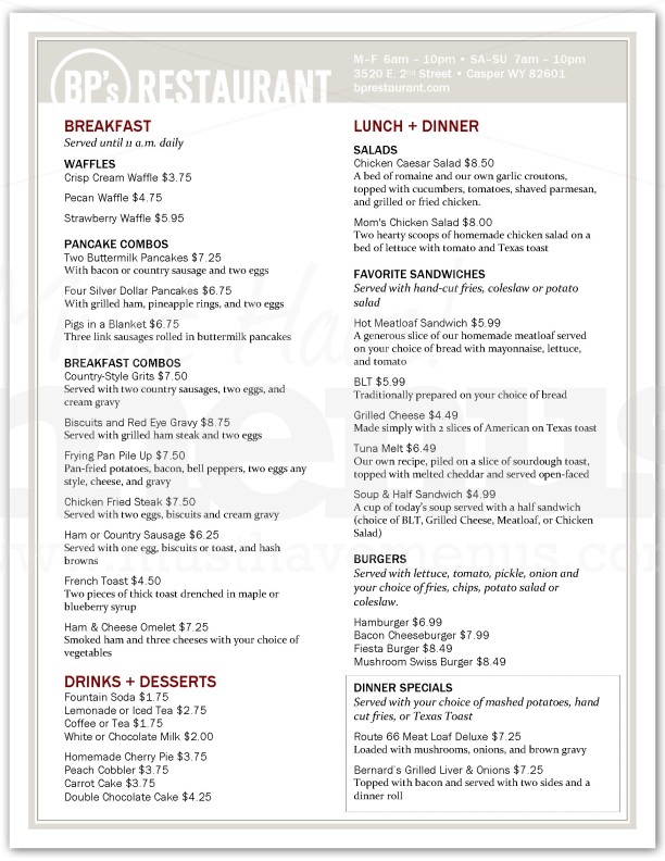 Family Friendly Restaurant Menu | page 1