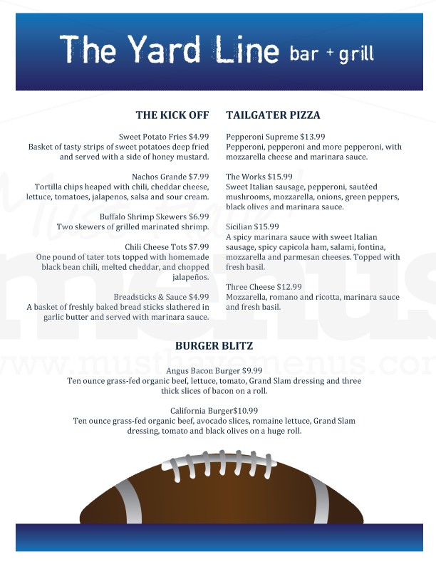 Football Bar Food Menu | page 1