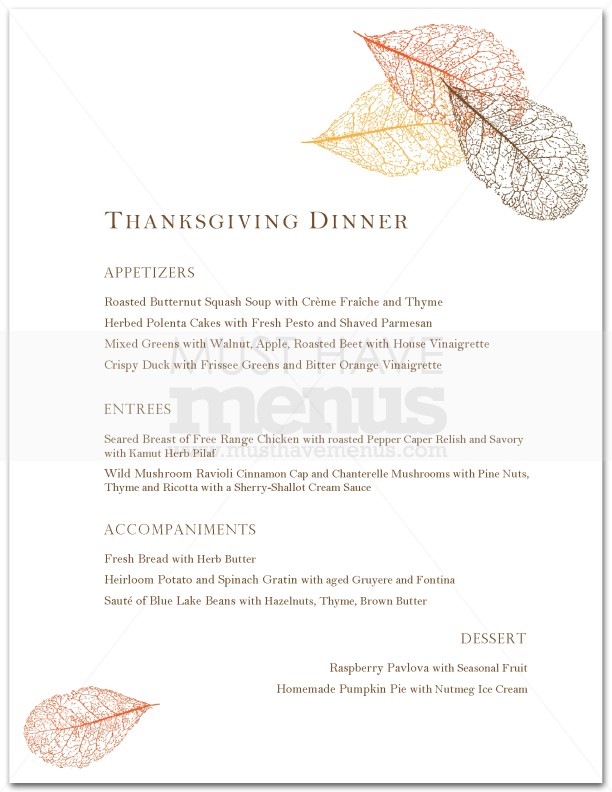 Thanksgiving Buffet Menu | page 1