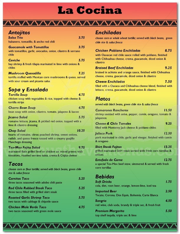 Mexican Bar Menu | page 1