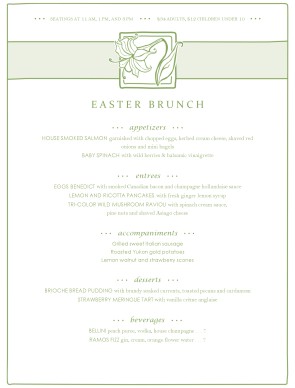 Brunch Menu for Easter | Easter Menus