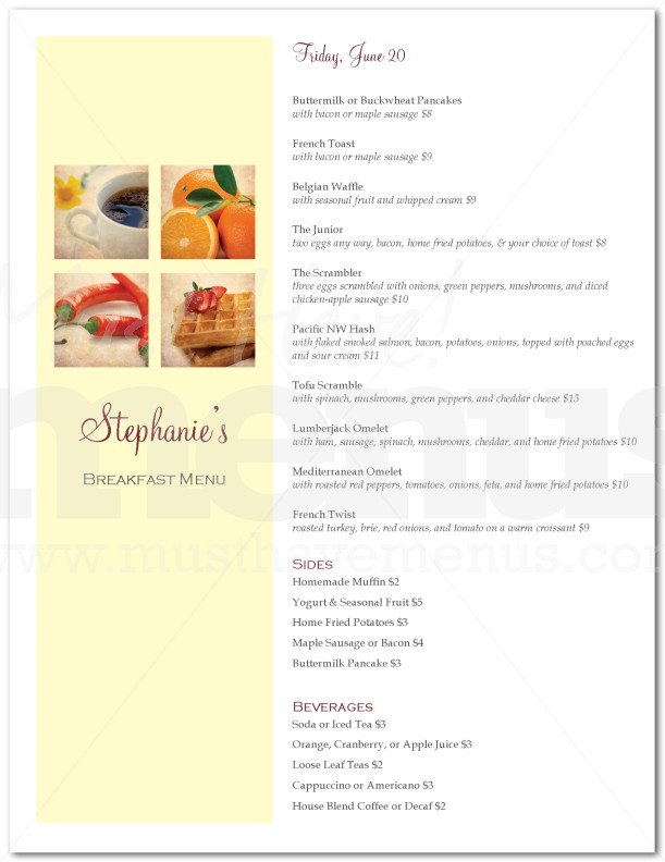 Breakfast Special Menu | page 1