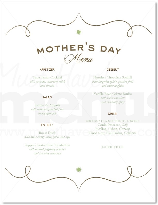 Mothers Day Banquet Menu | page 1