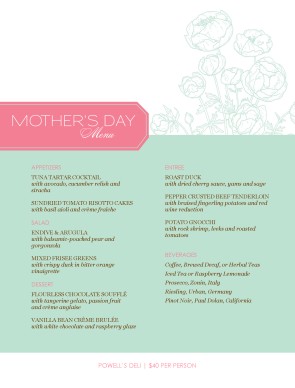 Mothers Day Dinner Menu | Mother's Day Menus