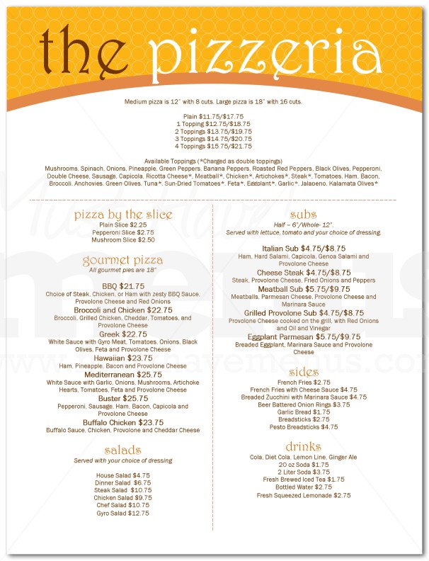 Italian Pizzeria Menu | Page 1