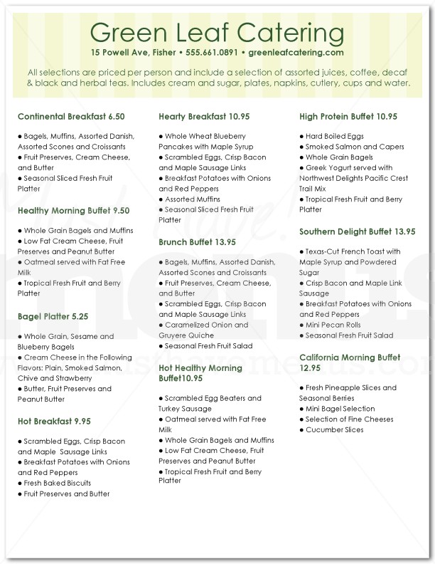 Catering Buffet Breakfast Menu | page 1