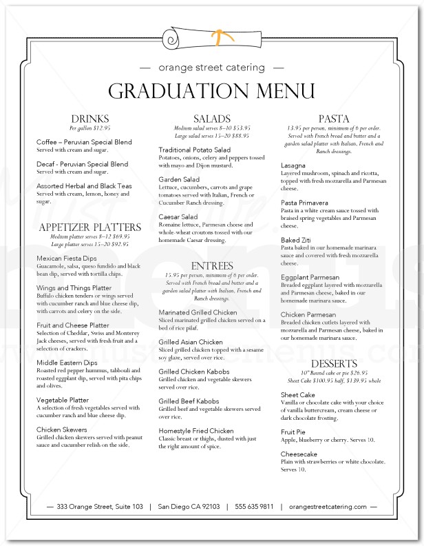 Graduation Catering Menu | page 1