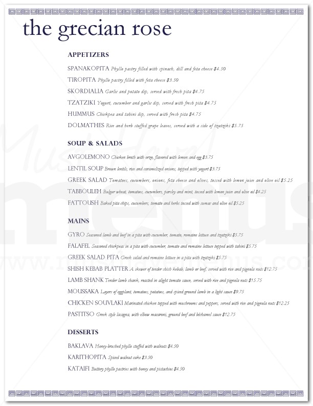 Greek Cuisine Menu | page 1