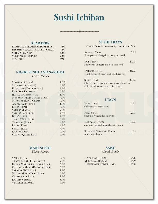 Japanese Sushi Menu | page 1