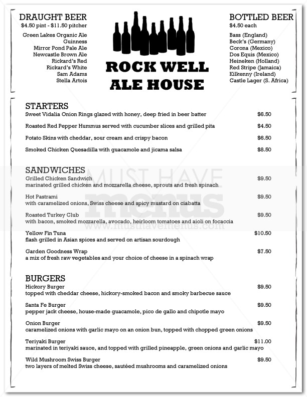 Brew Pub Menu | page 1