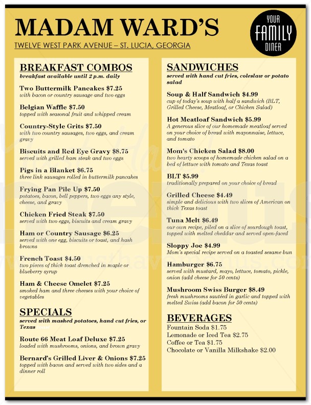 Italian Family Restaurant Menu | page 1