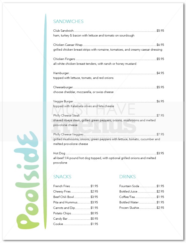 Pool Menu | page 1