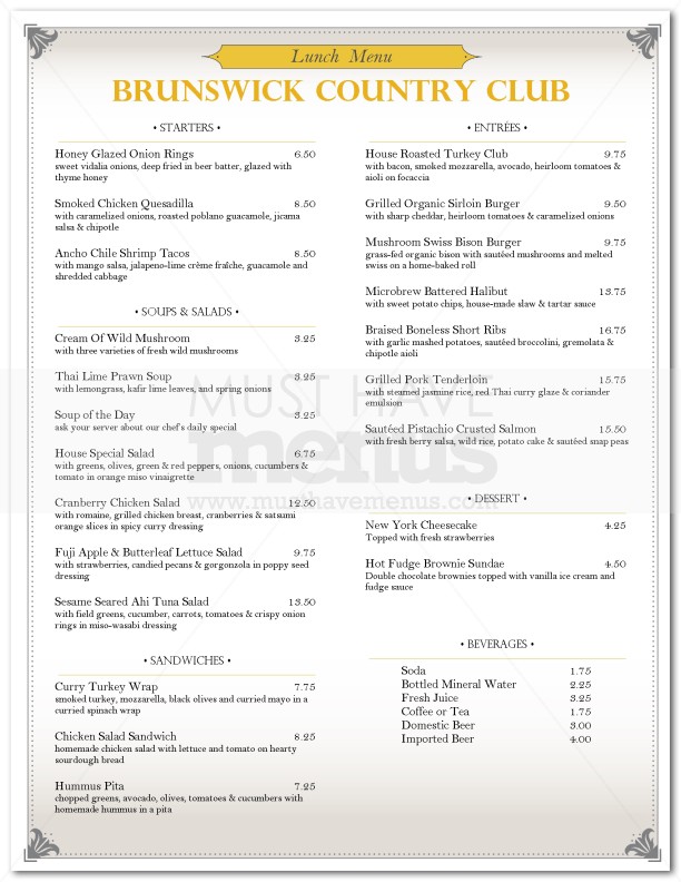 Country Club Lunch Menu | page 1