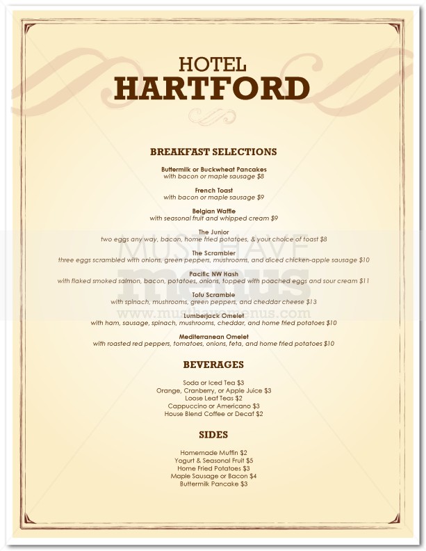 Archive Hotel Breakfast Menu | page 1