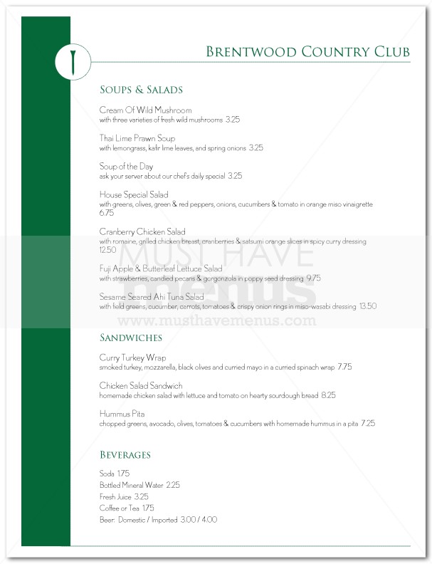 Golf Club Menu | page 1