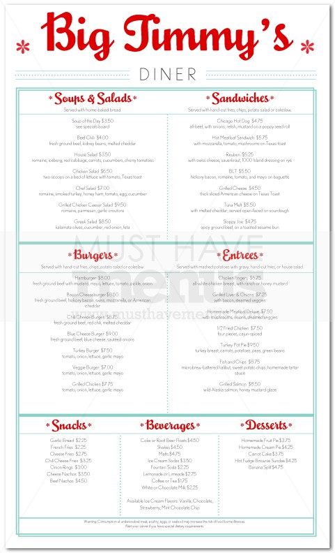 Vintage Diner Menu Long | page 1