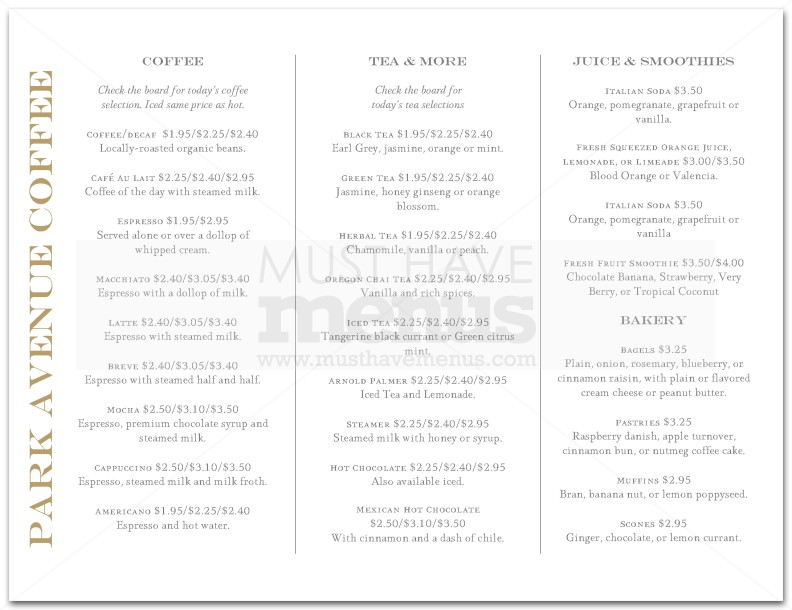 Espresso Menu | page 1