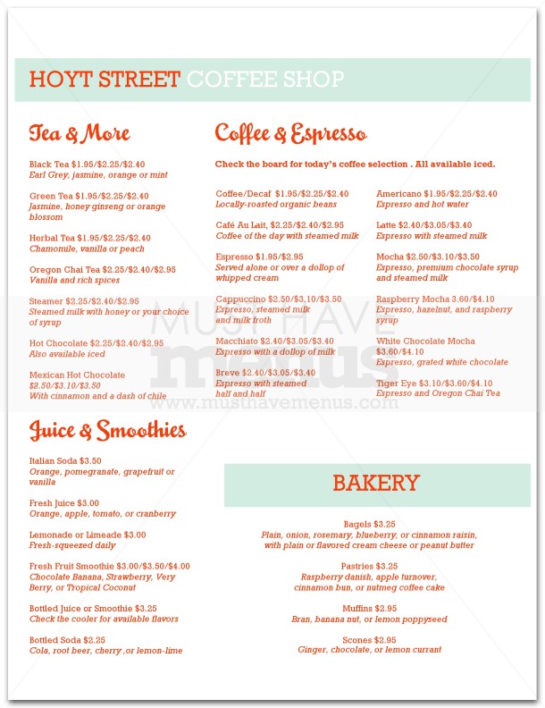 Coffee Cafe Menu | page 1