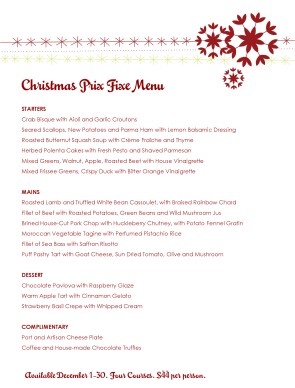 Customize Christmas Prix Fixe Menu