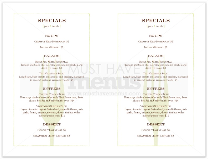 Bar Restaurant Specials Menu | page 1