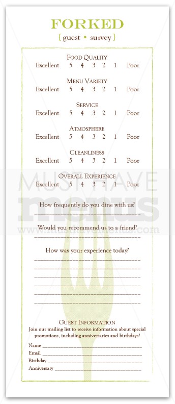 Bar Restaurant Comment Card | page 1