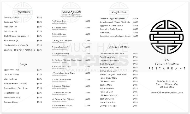 Chinese Takeout Menu | page 1