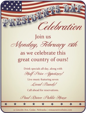 Presidents Day Specials Flyer | Restaurant Flyer