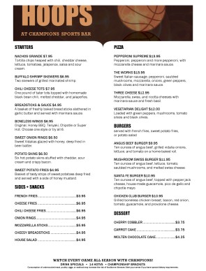 The dragon sports bar menu